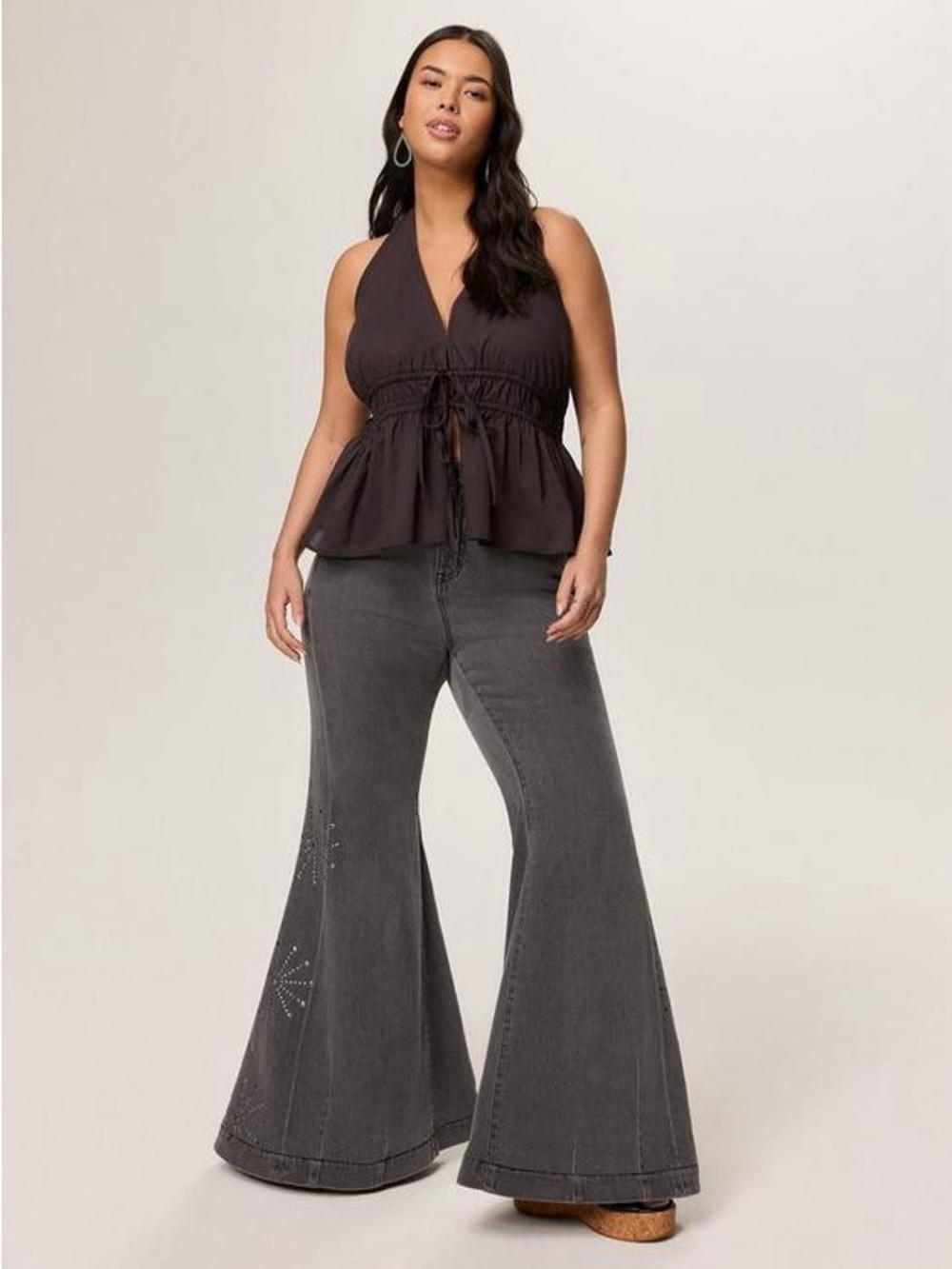 torrid Festi Gray Flared Jeans - Embellished Wide Leg